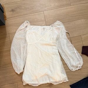 Missguided White Long Sleeve Dress with Sheer Details